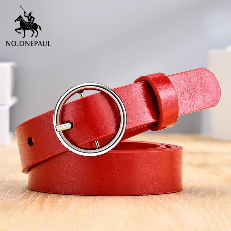

NO.ONEPAUL Ladies belt retro cute fine decorative round alloy pin buckle waist belt soft leather material dressing occasion