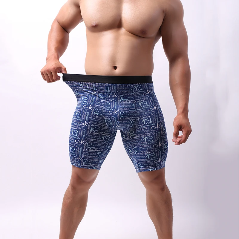 3 Pcs/Lot New Men Long Plus Size Boxer Shorts Trendy Fashion Soft Breathable Printed Boxing Underwear Men's Ice Silk Pants | Мужская
