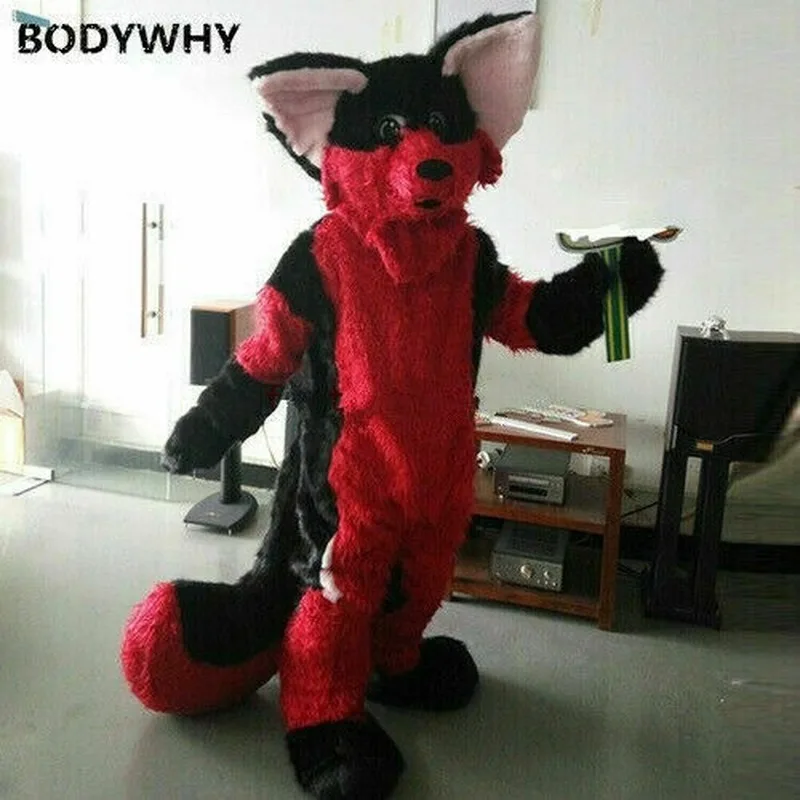 New Design Fursuit Long Fur Fox Dog Furry Mascot Costume with Tail Cosplay Birthday Party Fancy Outfits Parade Adult Size
