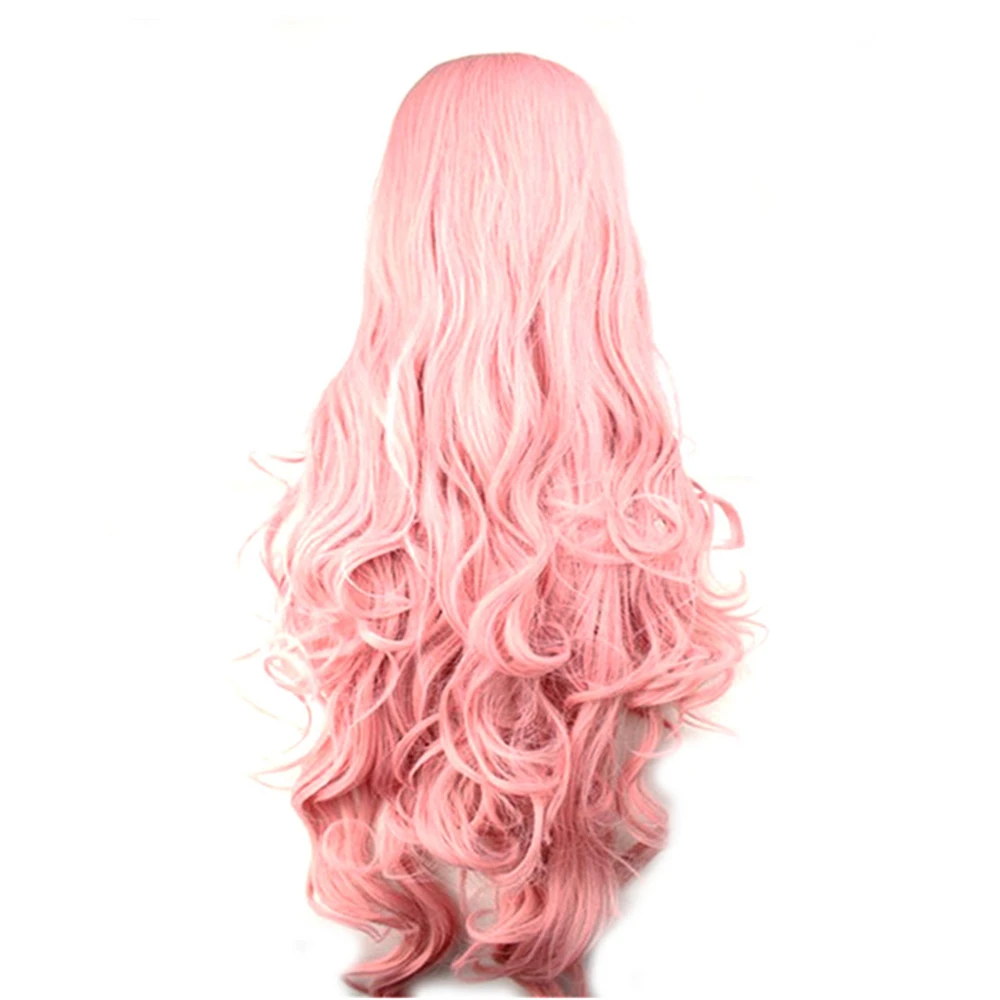 WoodFestival Synthetic Hair 100 cm Pink Wavy Wig With Bangs Female Cosplay Wigs For Women Long Yellow Purple Halloween Party