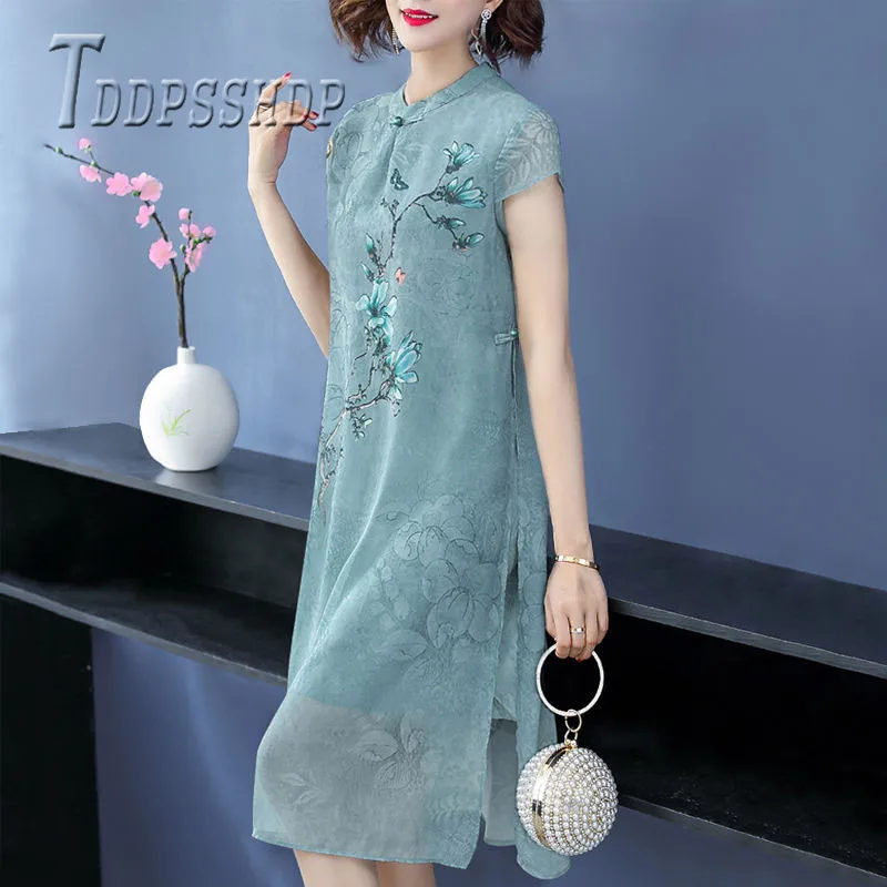 

2019 New Arrive Cheongsam Women Dress Summer Short Sleeve Female Dresses