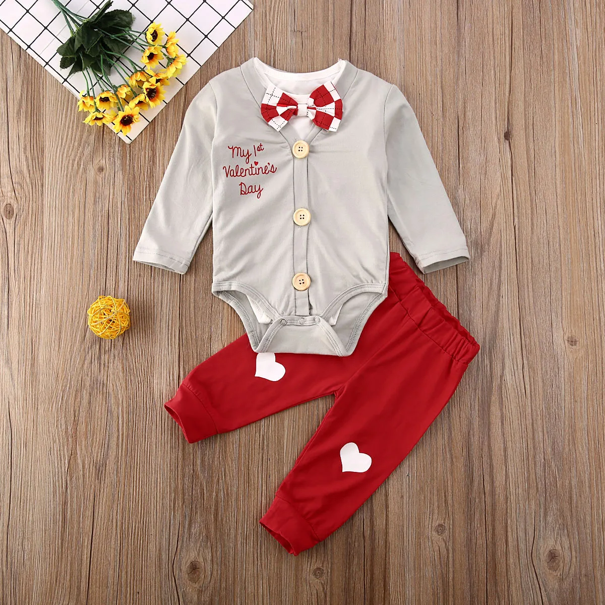 Одежда для малышей на 1-й День Святого Валентина 2020 Детские джентльменские топы