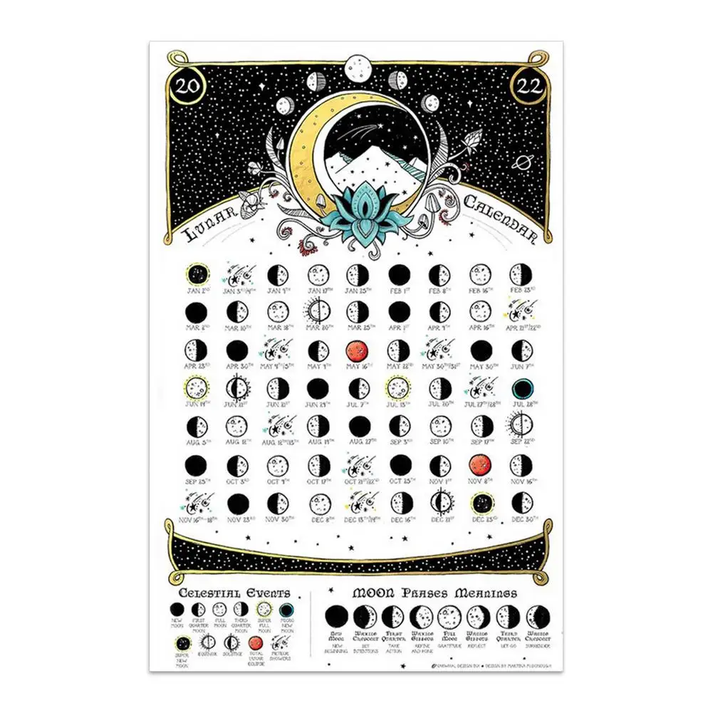 

Calendar 2022 Moon Phases Space Print Lunar Calendar 2022 Art Home Decor Wall Calendars Holiday Gifts