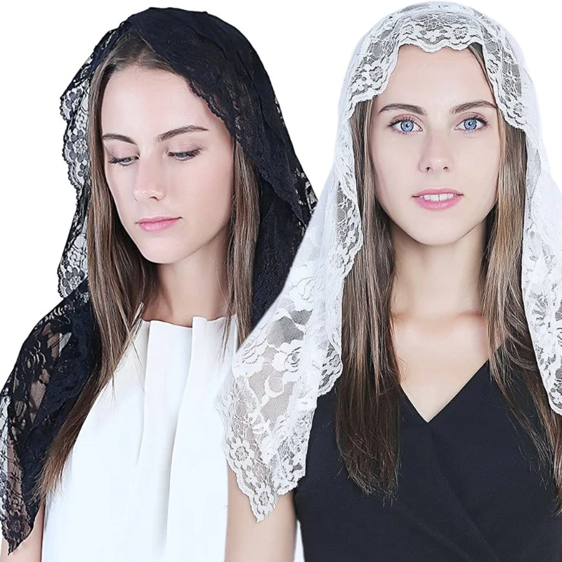 

X7YC Lace Shawl Mantilla Veil Lightweight Sheer Scarf Fashion Floral Shawls and Wraps for Women Latin Mass Veils for Bride