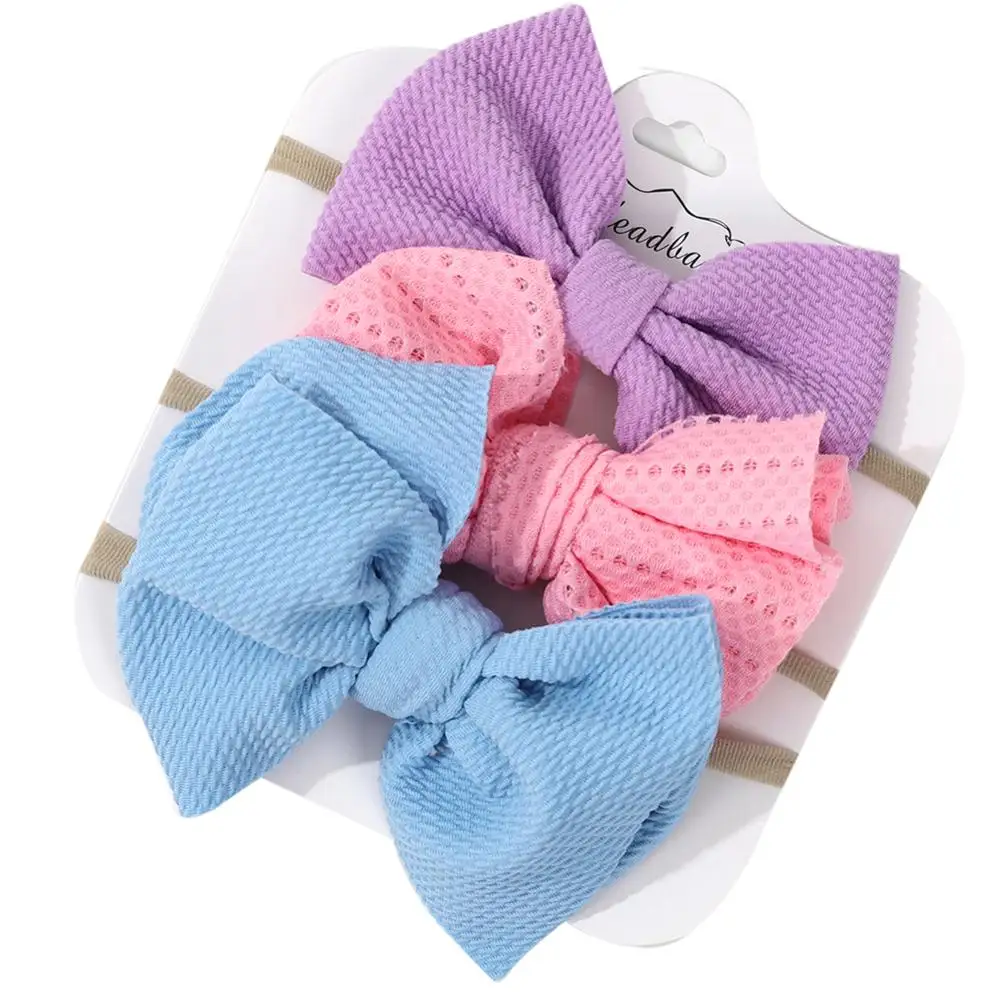 

3Pcs/Set Newborn Elastic Nylon Headband Sweet Solid Seersucker Bowknot Hair Bands for Baby Kids Gifts Girl Hair Accessories
