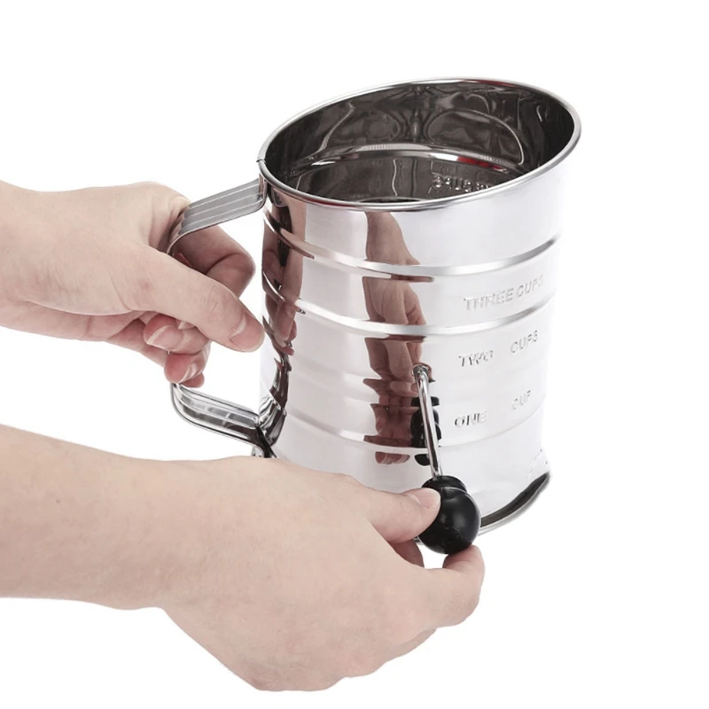 Ручной шейкер для муки Сетчатое сито из нержавеющей стали 3 чашки глазурь сахар