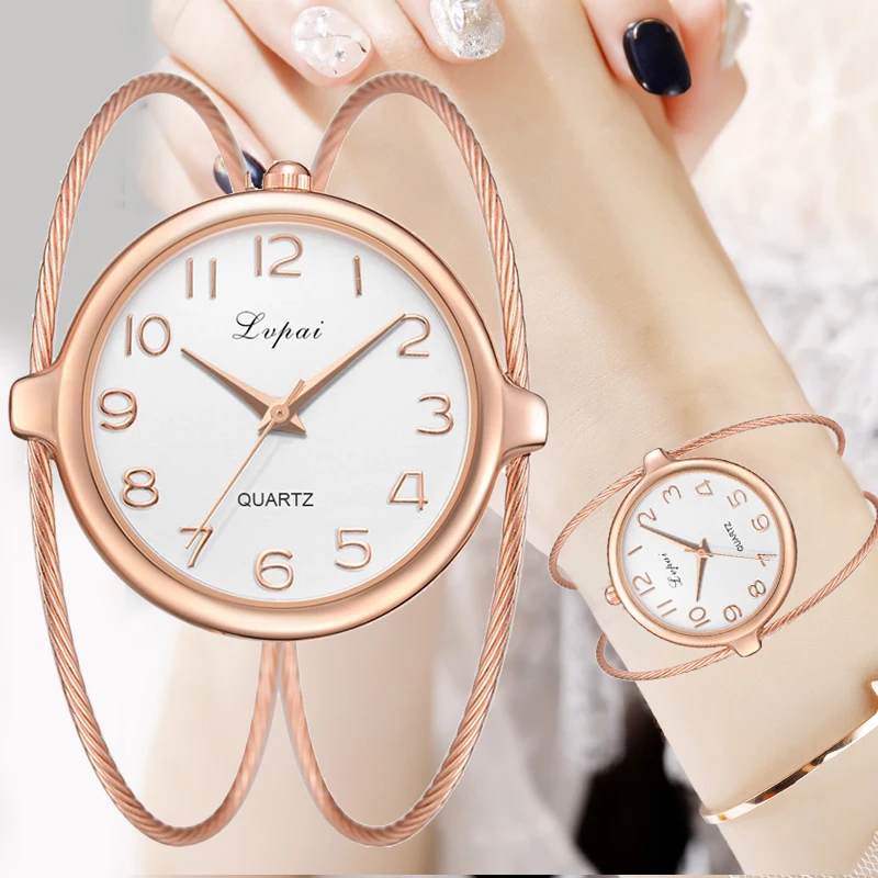 

Las mujeres de moda de lujo reloj de pulsera de cuarzo relojes oro rosa pequeno y exquisito marca Lvpai senoras reloj Casual