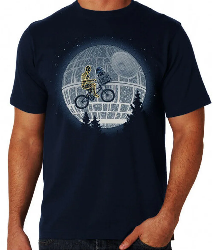 Звездные войны и луна Bmx Mashup Death Star забавные Sci-Fi Parody синие мужские Футболки Уличная футболка