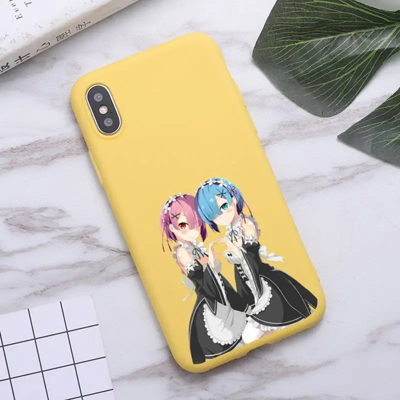 

Re Zero Rem Japan anime Phone Cases Candy Color for iPhone 6 7 8 11 12 s mini pro X XS XR MAX Plus