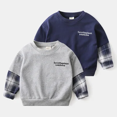 

2021 Spring Children's New Boy Sweatshirt Korean Baby Fake Two-piece Sweatshirt Toddler Boys Casual Loose Children's Top T Shirt
