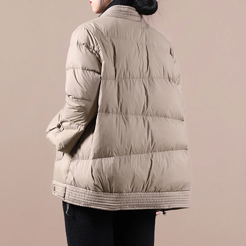 NEW2021 ERQIBA Winter Women Warm V-neck Short Down Vest Solid Color Single Breasted 90% White Duck Down Coat Ultra Light