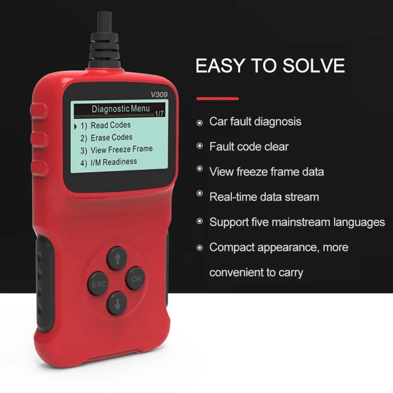 Newly OBDII Auto Diagnostic Scanner V309 Car Coder Reader 8 to 15.5V Repair Tool For 1996 Automobile Erase/Reset Fault Checker | Автомобили