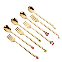 personality spoon set fruit ornaments with stainless steel gold cutlery tableware mixing spoon for childrens cutlery in kitchen