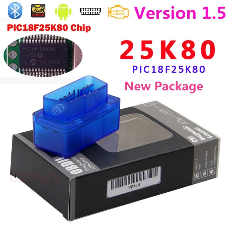 OBDII ELM327 V1.5 Bluetooth Автомобильный сканирующий инструмент elm 327 PIC18F25K80 комплектующие