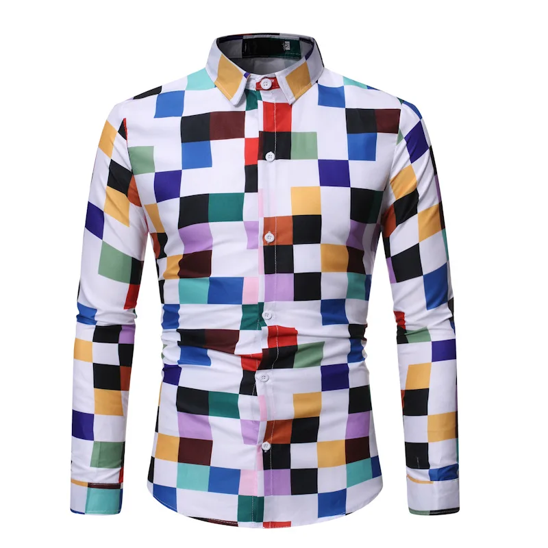 

Мужская одежда 2021, рубашка со взрывоопасным принтом в клетку, мужская рубашка с длинным рукавом и отворотом, большие размеры, мужские рубашк...
