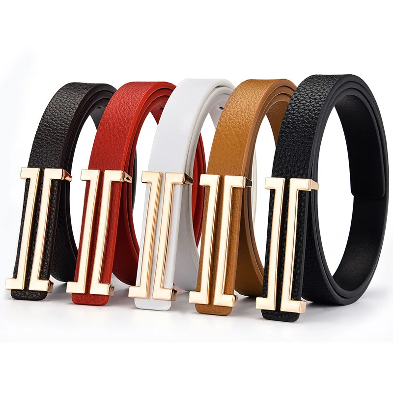 

Ladies Casual Pants Belt Thin Leather Waistband Belt Simple Women Leather Belt Thin Skinny Metal Gold Buckle Dress Belt
