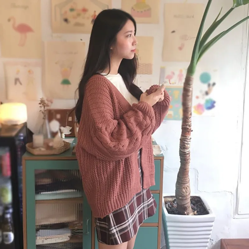 

Korean Style Women Loose Cardigan Autumn Winter Warm Sweater D68 Kawaii Girl Casual Long Knitted Cardigan Outwear