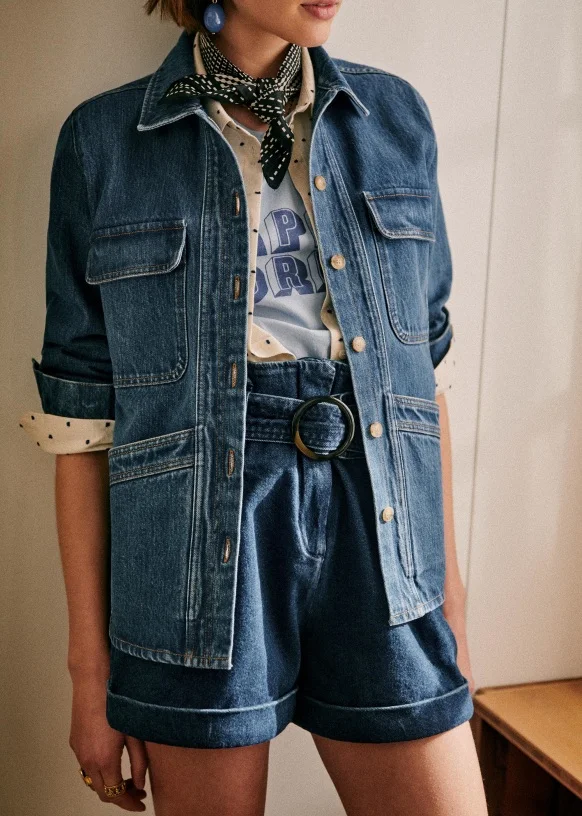 

Summer 21 French style niche belt high waist curled denim shorts casual pants
