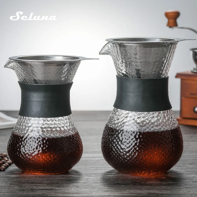 Стеклянный чайник для кофе Seluna с фильтром из нержавеющей стали капельный