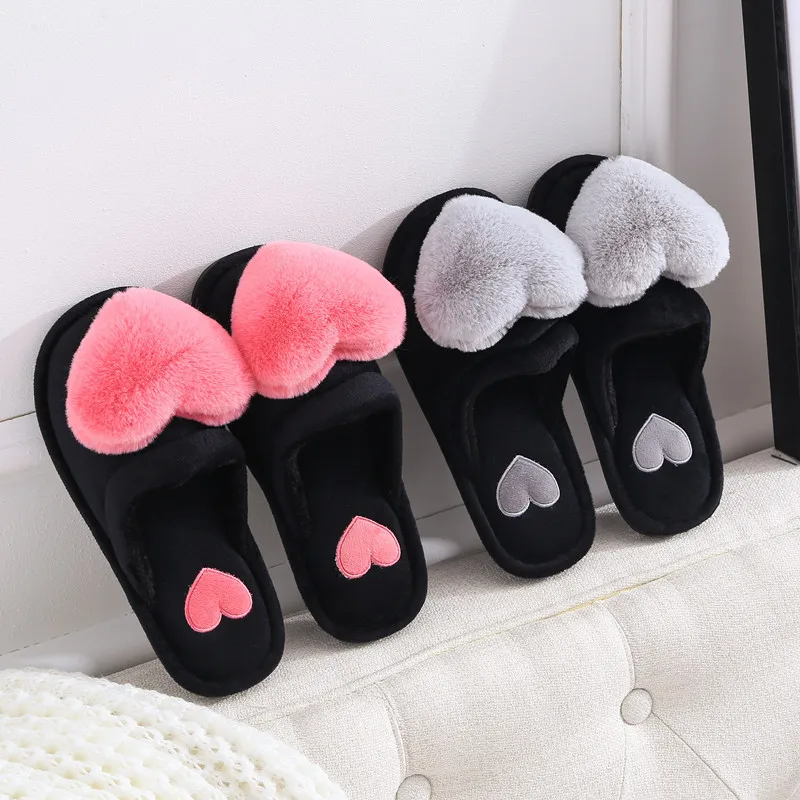 

Women Slippers Winter Home Shoes Women House Slippers Warm Love Heart Non-Slip Floor Home Furry Slippers Fashion fur slides