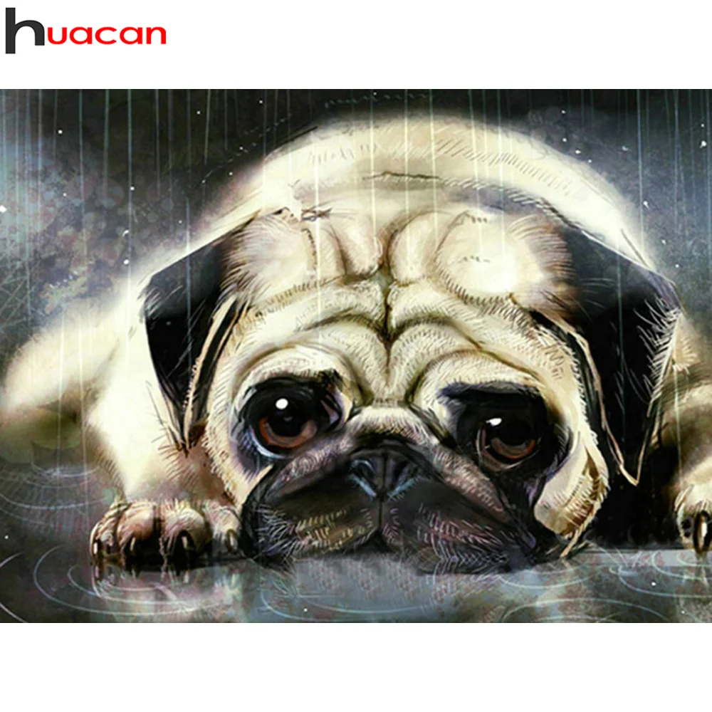 Алмазная мозаика Huacan собака Декор для дома дюйма мопс животное вышивка крестиком