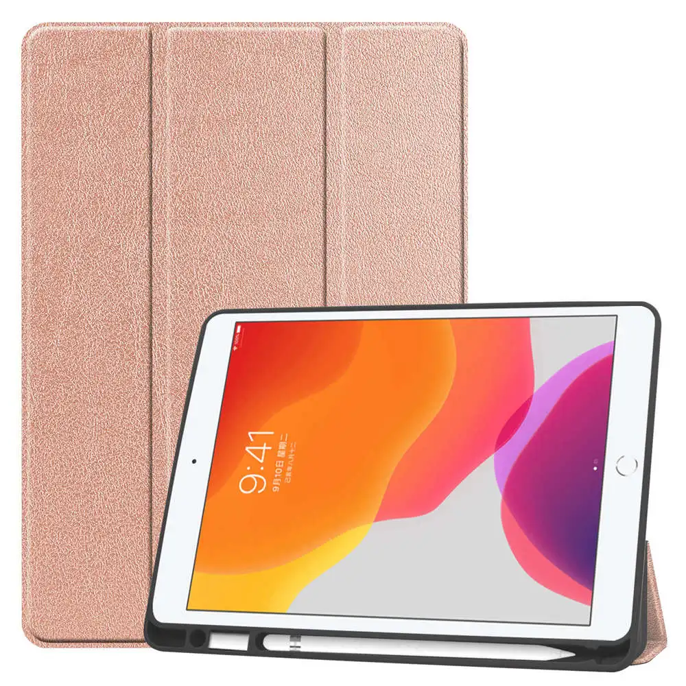 Для iPad 10,2 7th Gen планшет трехстворчатая подставка премиум класса из искусственной кожи умный чехол Мягкий силиконовый чехол из ТПУ встроенный карандаш держатель