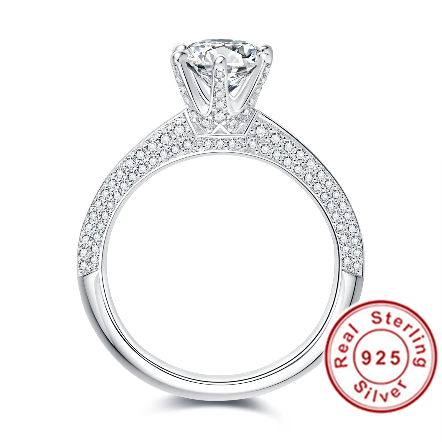 

Beautiful Gifts For Girls1.0ct 2.0ct 3.0ct 5.0ct Round 925 Silver Moissanite Ring Diamond Test Passed Jewelry