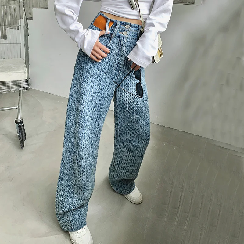 

Korean Fashion Retro High Waist Pants Female 2021 New Hyuna Style Drape Mopping Jeans Y2k Denim Trousers Women Harajuku