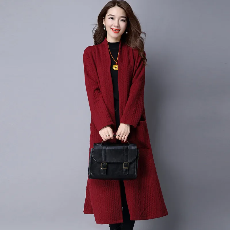 

2020 New Spring Autumn Long Loose Knitted Cardigan Coat Women Female Oversized Casual Cardigans Pull Outerwear Trench Coats XA77