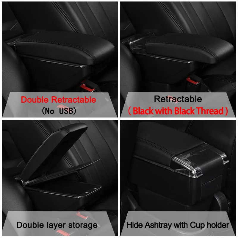 Double All Black Для Ford Freestyle подлокотник Фристайл Универсальный Автомобильный подлокотник ящик для хранения держатель стакана, пепельница модификации аксессуары - Название цвета: Double All Black