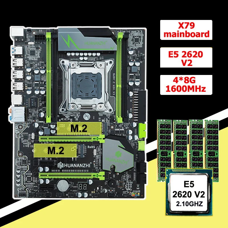 Günstig HUANANZHI X79 Super Motherboard Combo Hallo-Speed Dual M.2 SSD Slots Intel Xeon CPU E5 2620 V2 RAM 32G 4*8G RECC DIY Bauen Computer