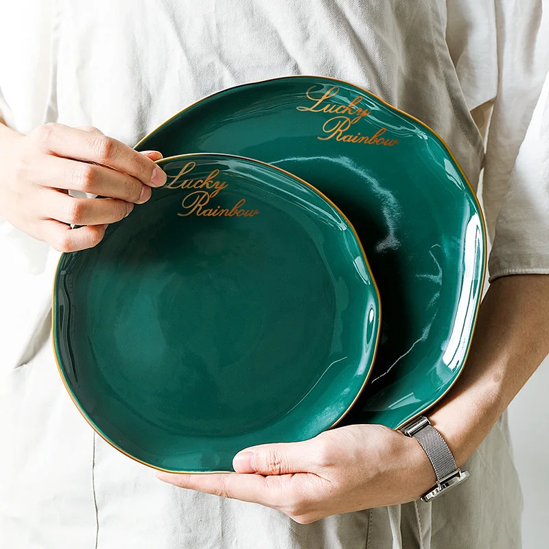 Керамический зеленый комплект столовой посуды в западном стиле миска для риса