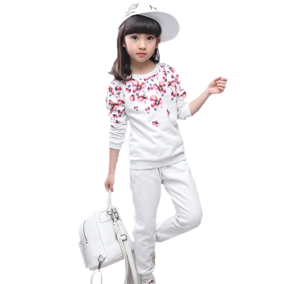 Спортивный костюм для девочек осенне-Весенняя детская одежда 100% хлопок комплект