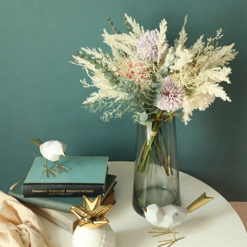 1 Bouquet White Artificial Flowers High Quality Silk Dandelion Plastic Eucalyptus Hybrid Wedding Home Decor Fake Flower | Дом и сад