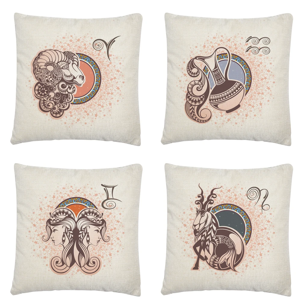 

Aesthetic constellation cartoon pattern Linen Cushion Cover Pillow Case for Home Sofa Car Decor Pillowcase45X45cm