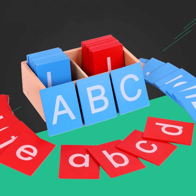 

Montessori Kids Language Training Teaching Aids Uppercase Lowercase English Letters Sandpaper Letter Board Wooden Toy