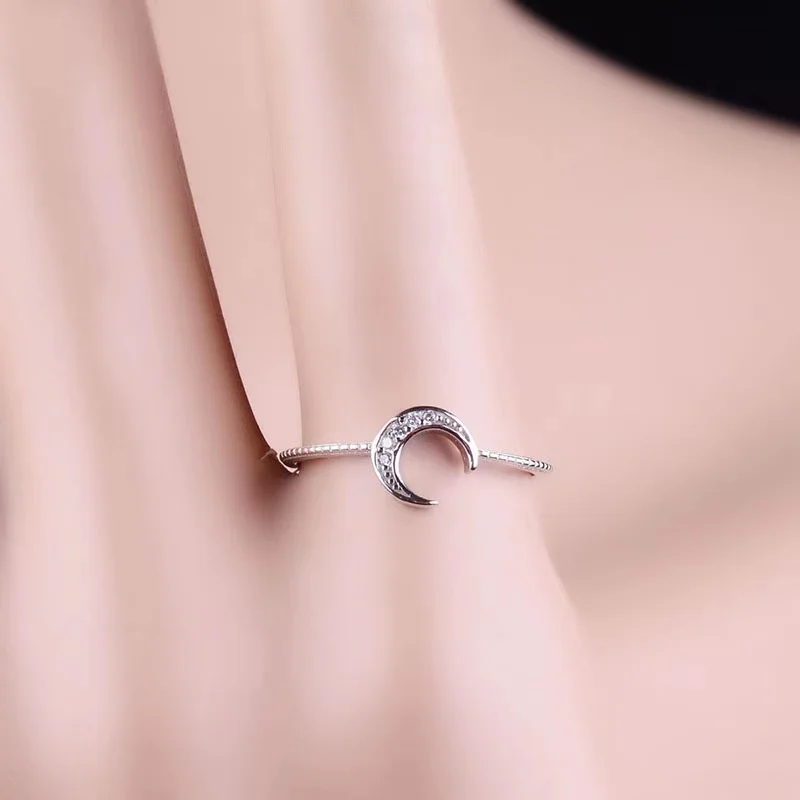 

2021 New Arrival 925 Sterling Silver Ring Moon Adjustable Simple Zircorn Ring For Women Jewelry Valentine's Day Gift