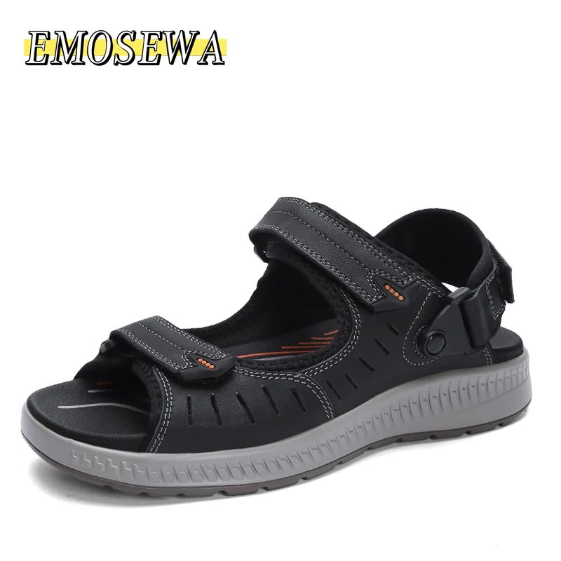 

EMOSEWA Men's Genuine Leather Sandals Shoe Summer Lightweight Non-slip Wear Men's Shoes Outdoor Beach Sandals Men Casual Shoes