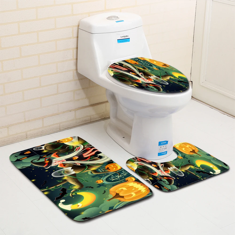 Коврик для ванной на Хэллоуин с ведьмой тыквой фонариком декоративный коврик