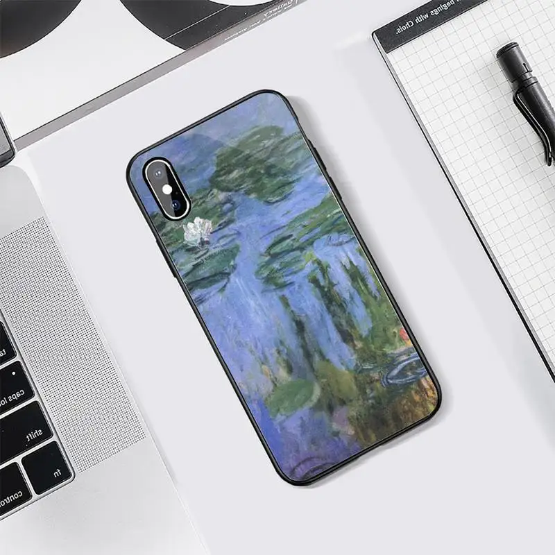 

Monet Garden Lotus art Phone Case Tempered glass For iphone 5C 6 6S 7 8 plus X XS XR 11 PRO MAX