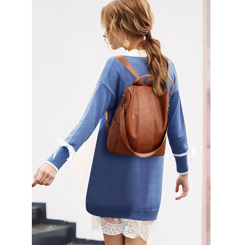 

2020 Retro Pu Backpack Anti-theft Backpack Waterproof Solid Color Backpack Large Capacity Student Bag