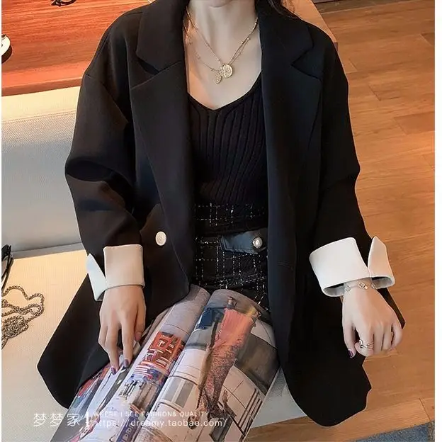 2019 spring and Autumn New Korean version net red pink Blazer coat women's double breasted loose casual chic suit | Женская одежда