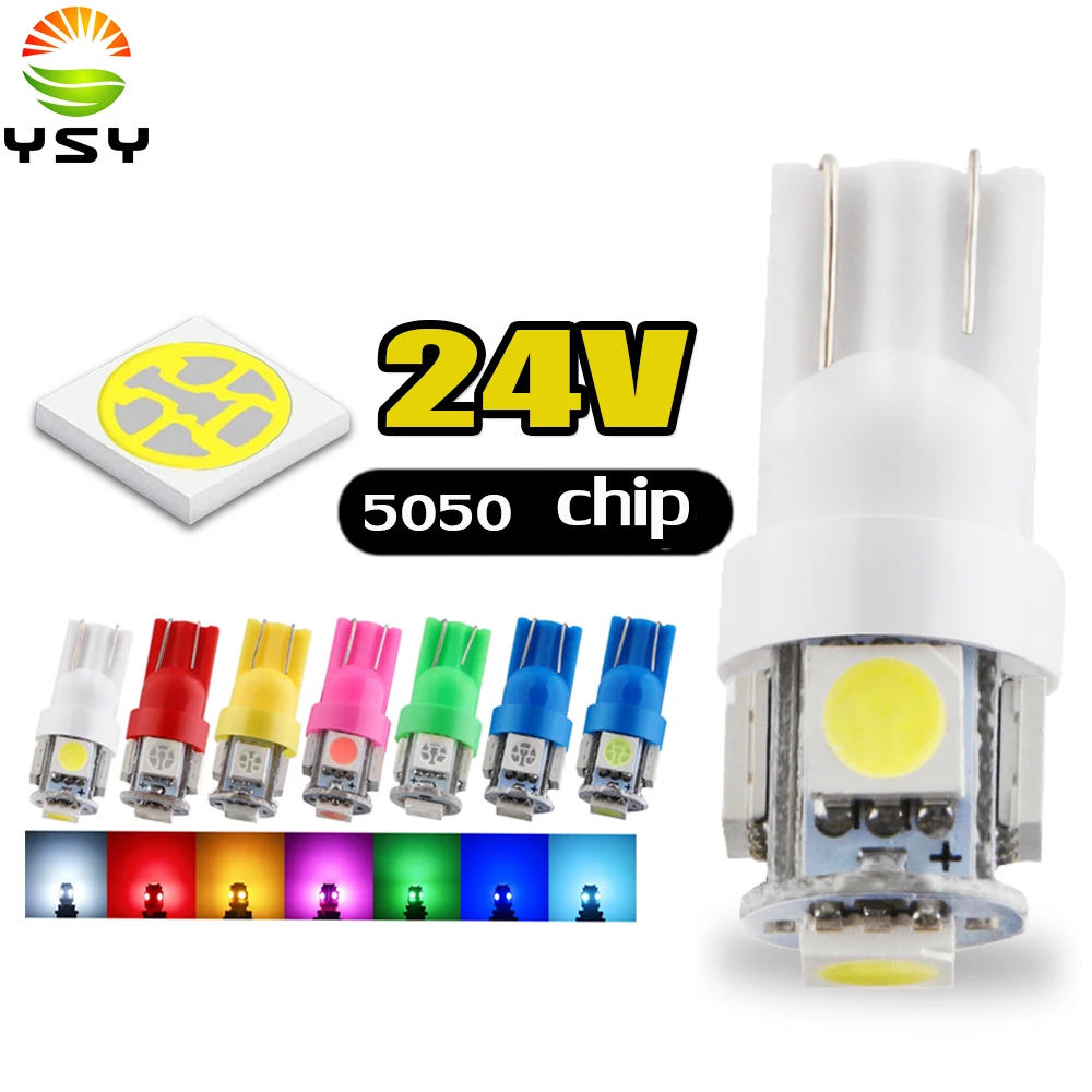 

YSY 10x 24V LED T10 194 168 W5W 5 SMD 5050 5SMD LED Wedge Light Bulb Lamp White Green Blue Red Yellow 24V DC t10 5smd 5050 5led