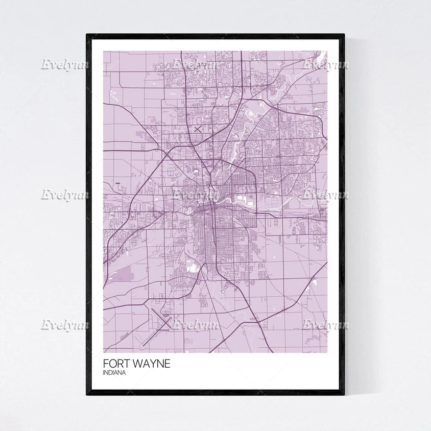 Карта из форта Уэйна Индиана скандинавский ретро-минимализм живопись плакаты и