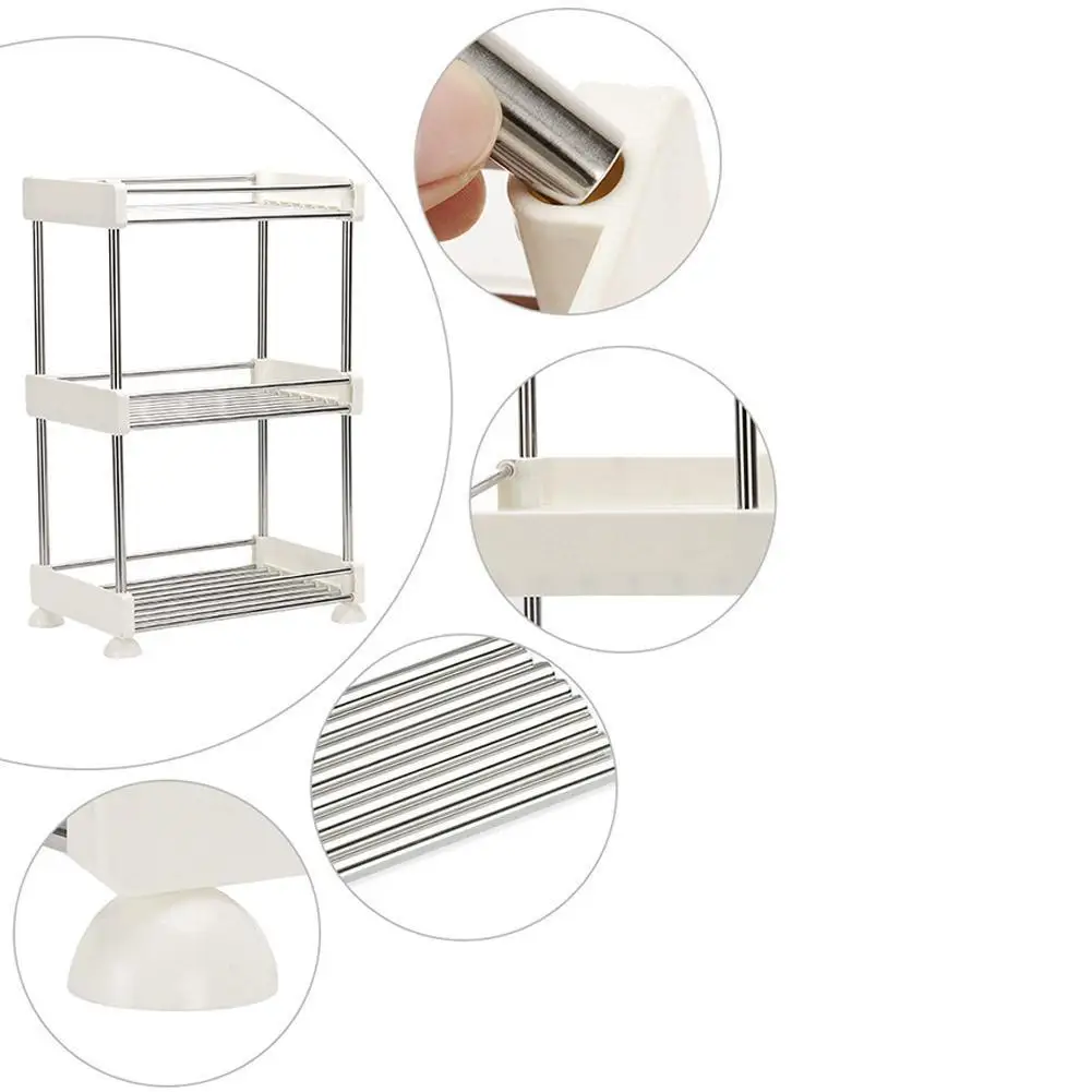 

3Layers Stainless Steel Bathroom Storage Rack Kitchen Toilet Floor Drip Storage Shelf Bathroom Corner Rack