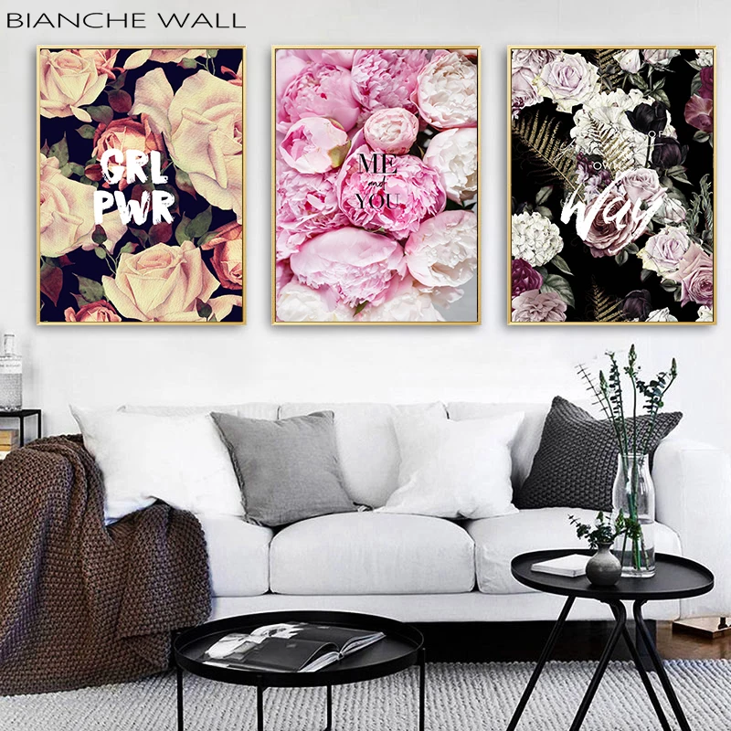 

Canvas Painting Nordic Decor Pink Peony Flower Poster and Print Love Wall Art Floral Picture Bedroom Decor Home Decoration