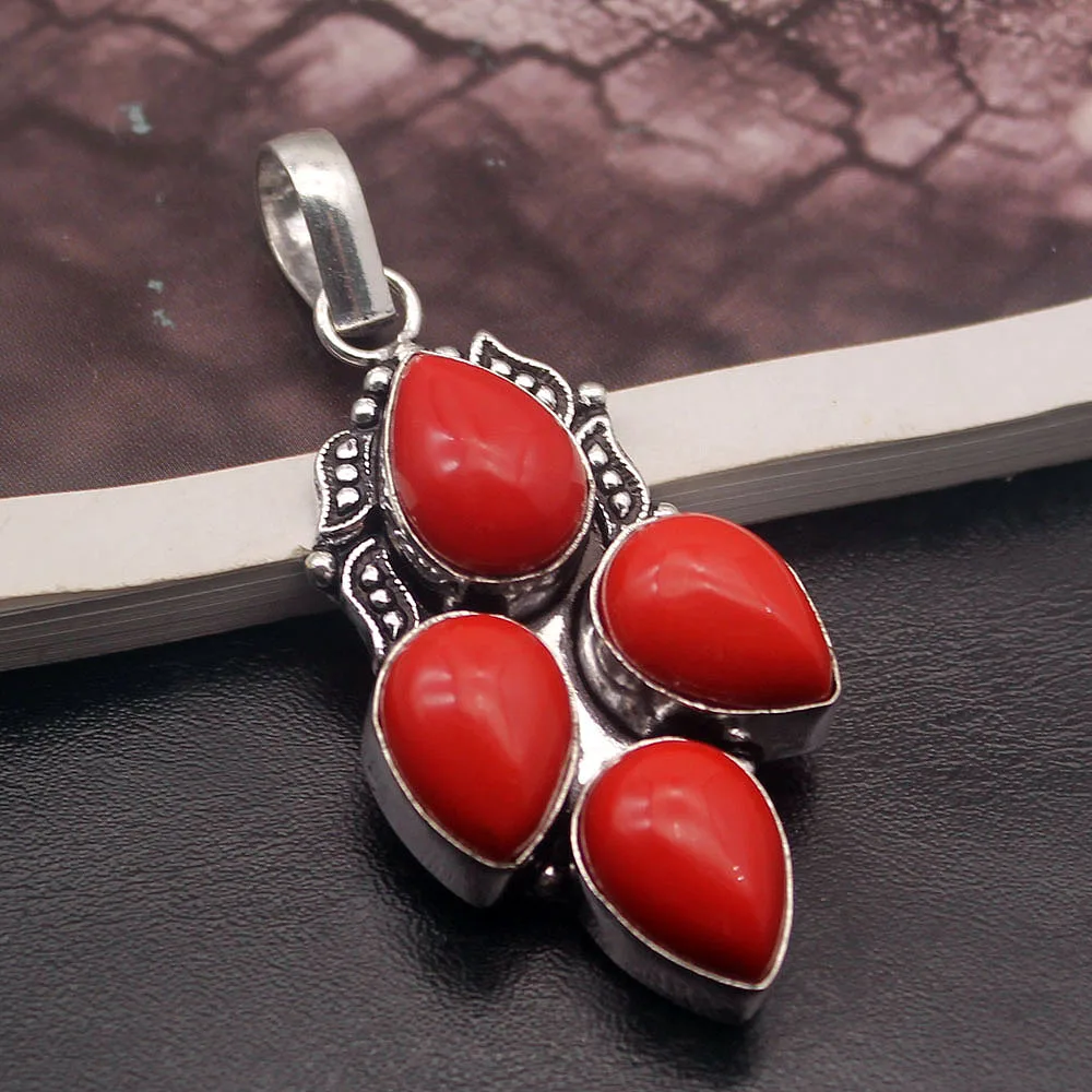 Wonderful Natural Unique RedCoral Silver Color Pendant Necklace Charm Gifts 58cm HD25 |