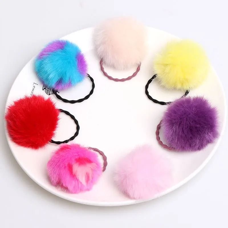 Зимние меховые шарики эластичные волосы веревки бархат бант галстуки милый