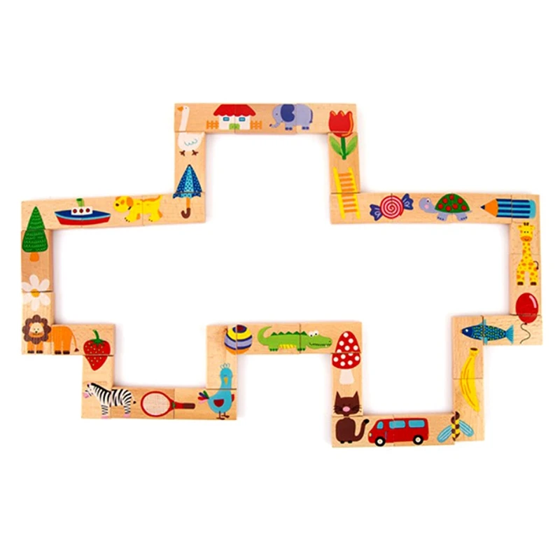 

Детские игрушки для фильтра Domino, древесина бука, животные из мультфильмов, изображение Косынка домино 28 шт Строительные блоки классические ...