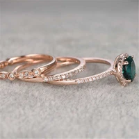 fashion womens jewel set three piece ring retro green decoration wedding ring size 6 10